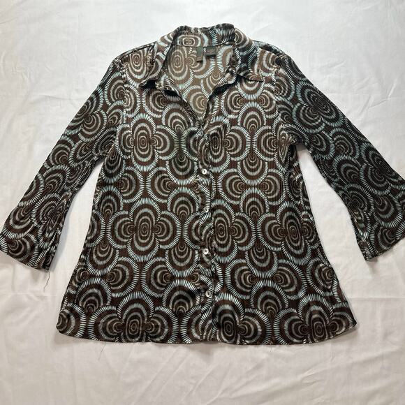 Sere Nade New York Blue & Brown Accordian Crinkle Button Up Blouse size 1XL - Picture 2 of 5